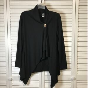 Bobeau Black Long Sleeve Fleece Wrap Cardigan Sweater S